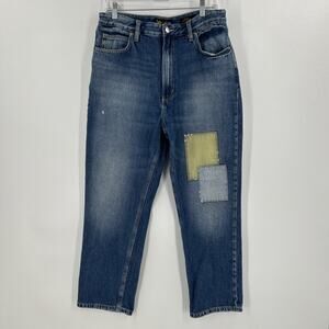 Lee Straight Leg Jeans Womens Size 32x27 Blue High Rise Ankle Patches Vintage